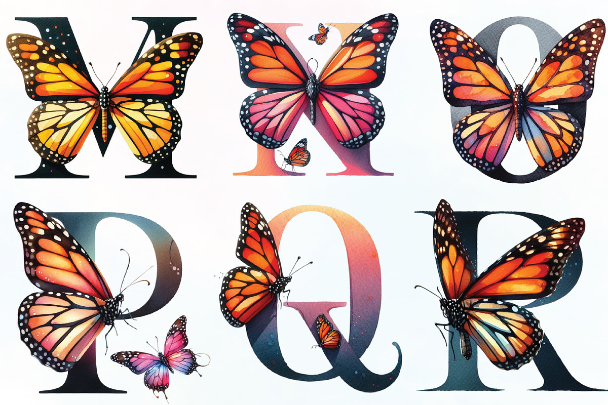 Watercolor Butterfly Alphabet PNG, an Illustration by CraftArtStudio (Photo 2 of 6)