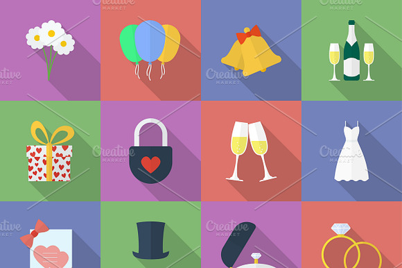 Set Of Wedding Icons. Flat Style