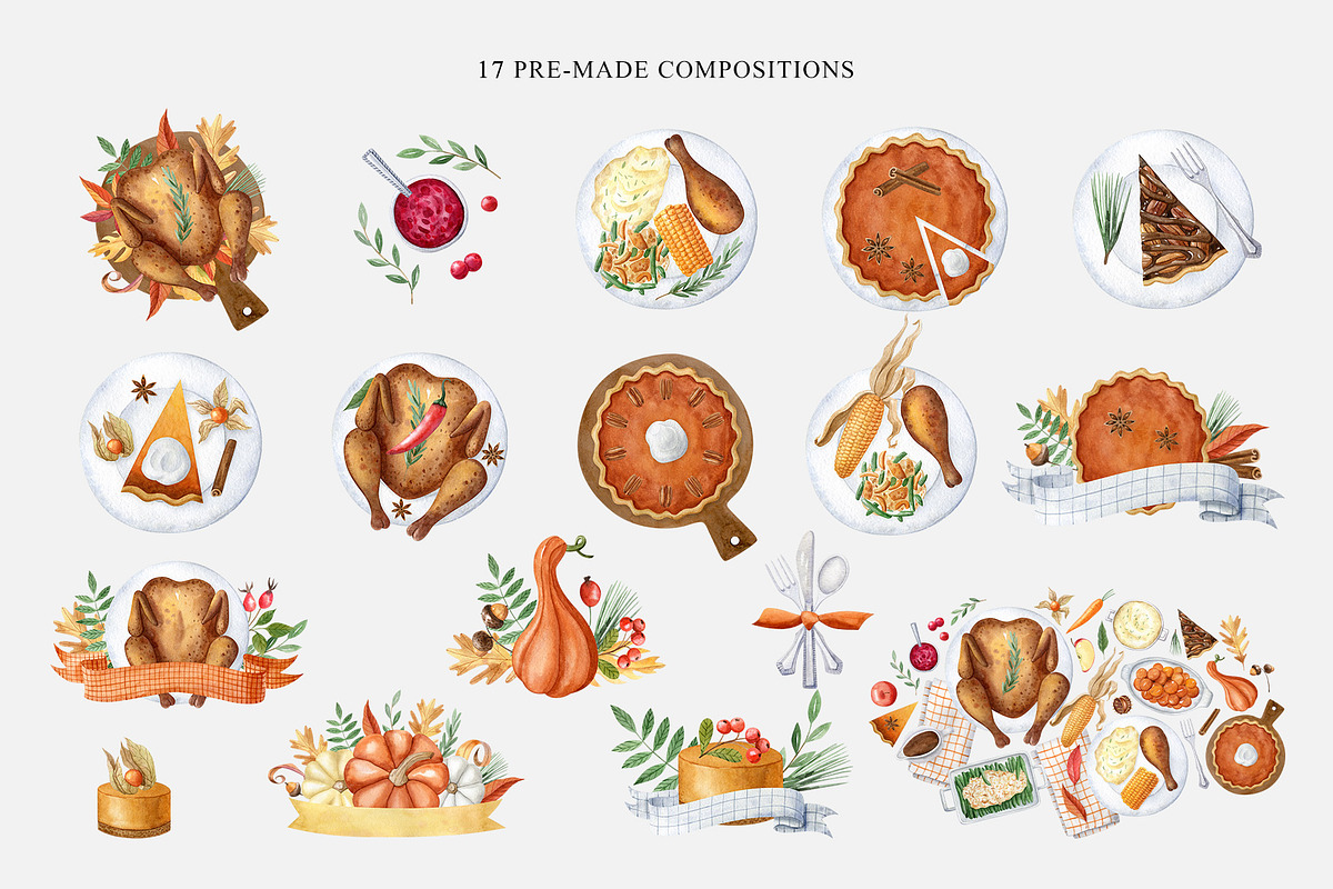 Thanksgiving Dinner watercolor set, an Illustration by Natalia Fedorova (Photo 6 of 10)