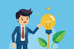 Businessman with growing lightbulb, a Person Illustration by SouravDesign