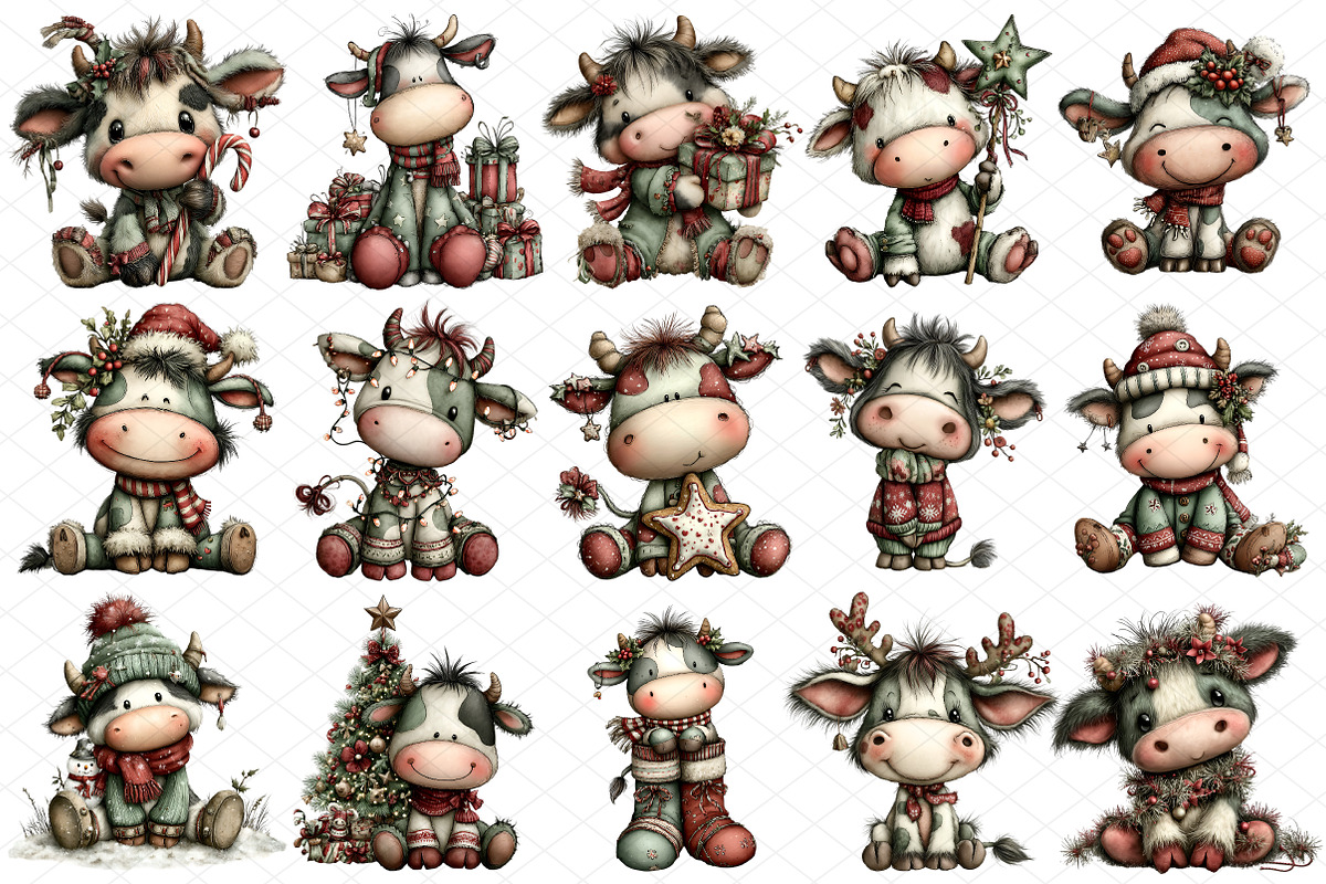 Christmas Funny Cow Clipart, an Illustration by cherrydesign (Photo 3 of 4)