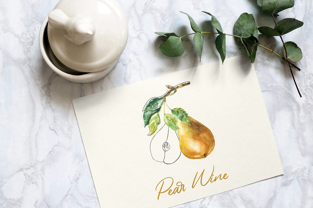 Pear Wine - Fruit Watercolor Clipart, a Decorative Illustration by foxsong (Photo 10 of 16)