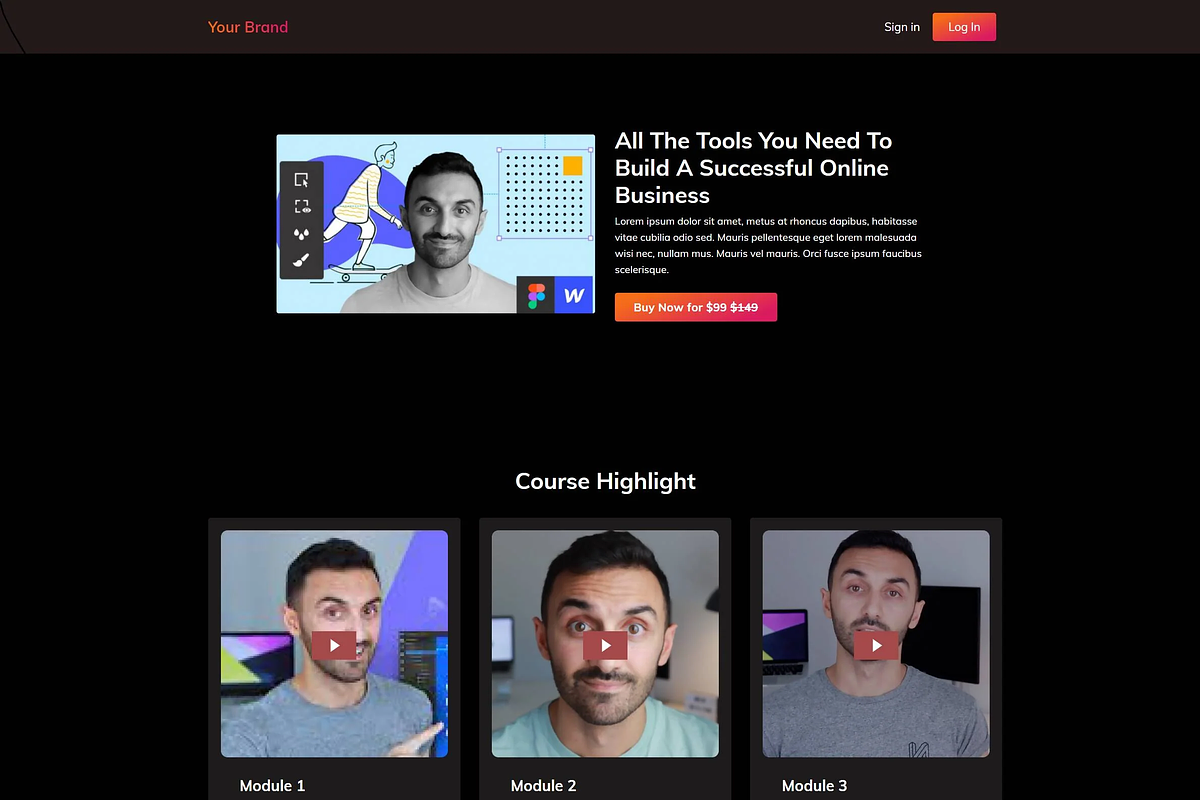 Online Course Sales Page with Custom, a Landing Page Template by Dev Lab (Photo 2 of 3)