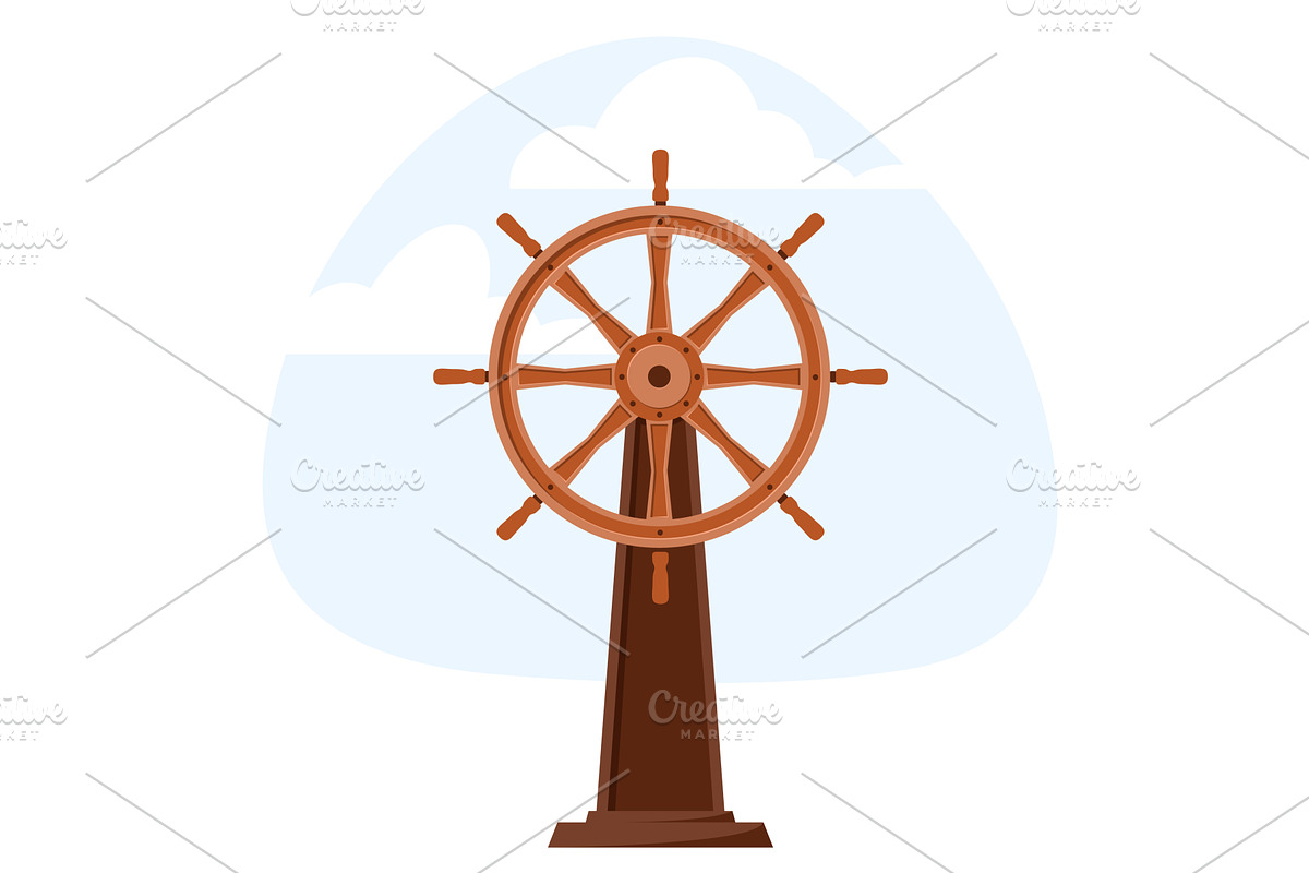 Wooden ships helm against background, a Transportation Illustration by Vectorbuum