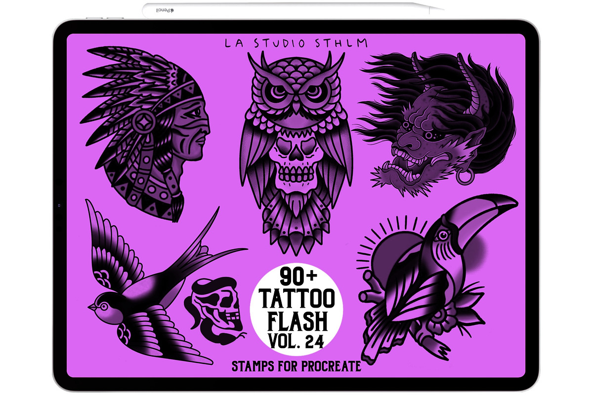 Tattoo Flash Vol. 24 - Stamp Set, a Brush Add-On by LA Studio Sthlm (Photo 2 of 6)