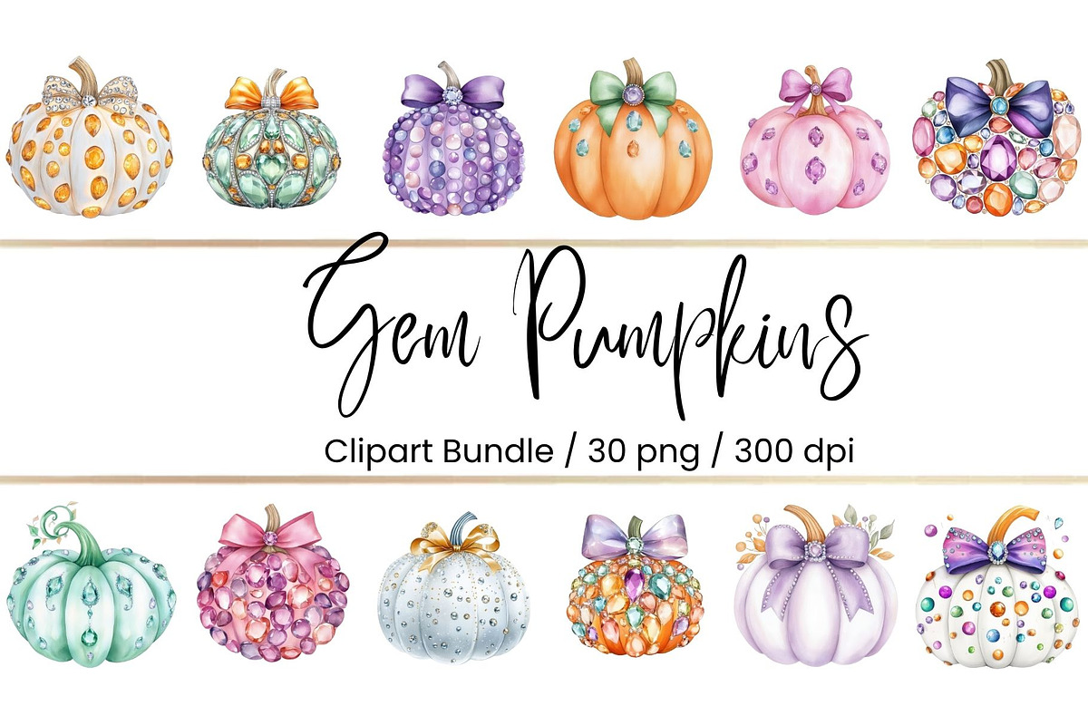 Gem Pumpkin Clipart Bundle, an Illustration by Mashimara (Photo 1 of 4)