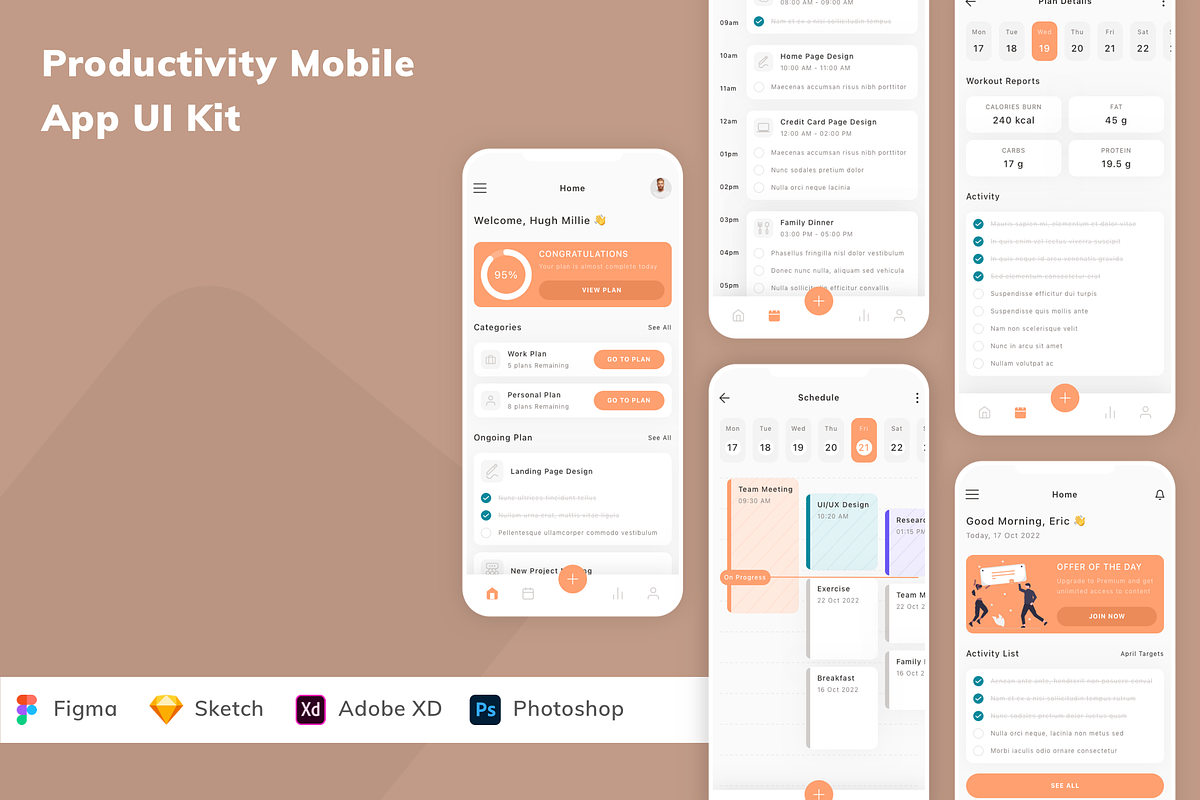 Productivity Mobile App UI Kit, an UI Kit Template by Betush