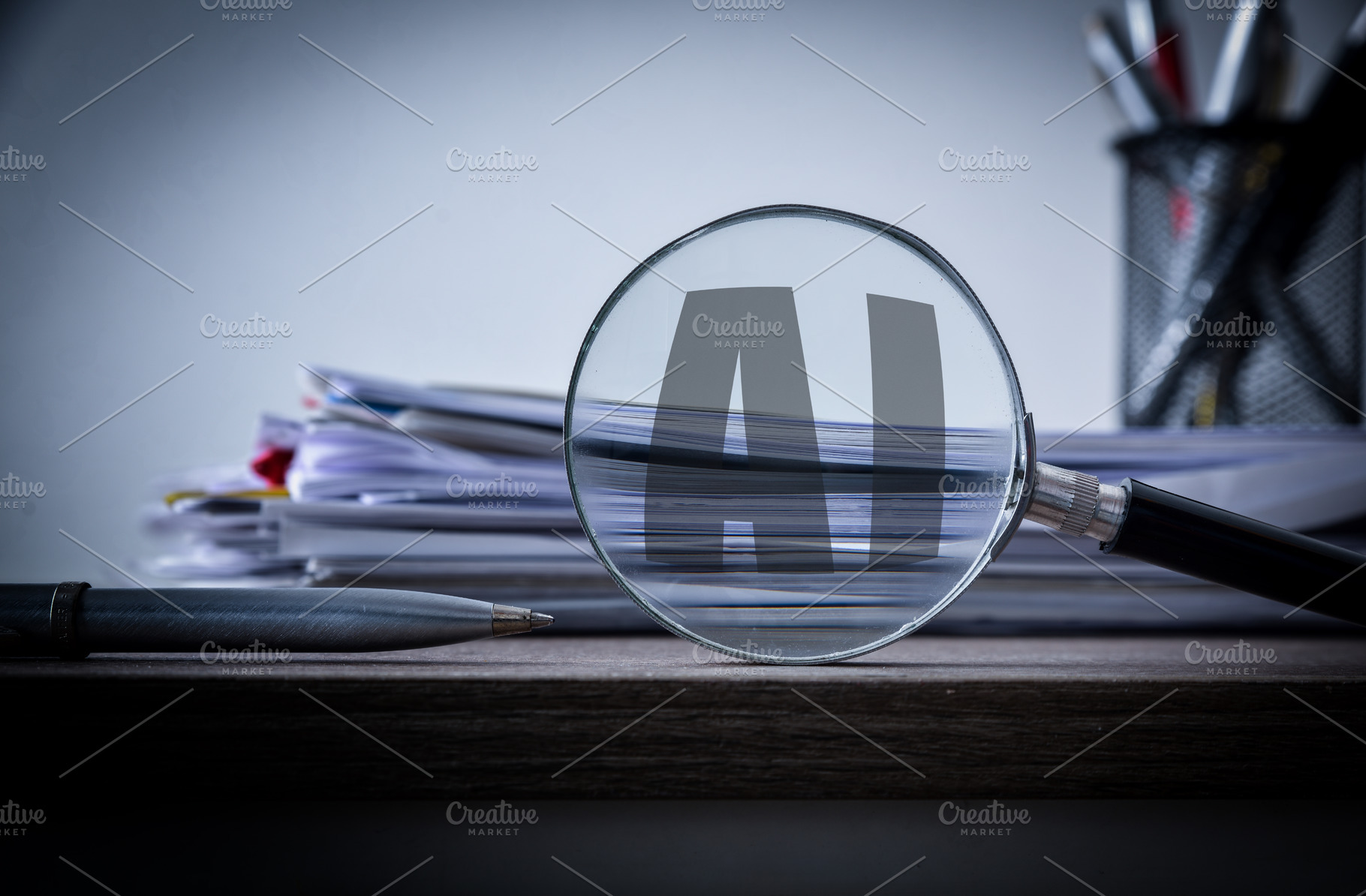 AI Document Analysis Through Magnifying Glass, a Business Photo by Davizro's Market