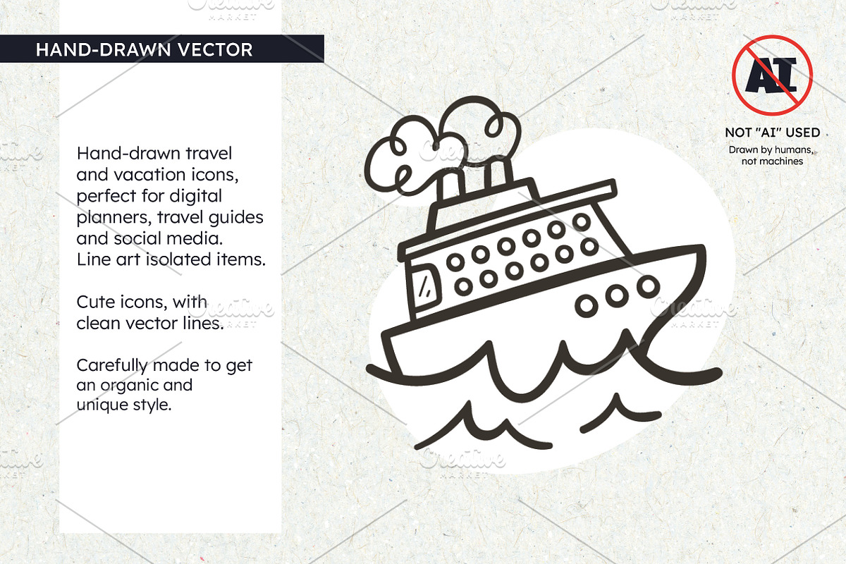 Travel Icons – 40 Hand‑Drawn Icons, an Outline Icon by insemar (Photo 2 of 4)
