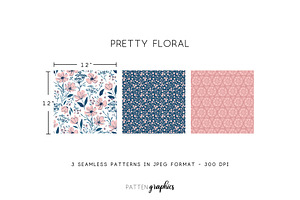 Pink & Blue Floral Seamless Patterns