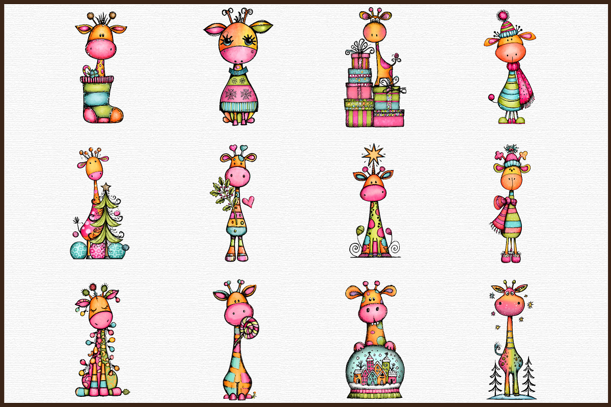 Whimsical Christmas Giraffe Clipart, an Illustration by Sublimation Artist (Photo 3 of 6)