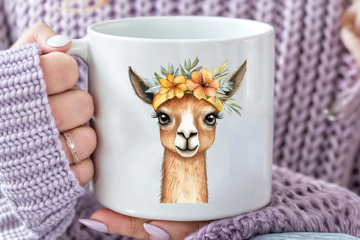 Watercolor Cute Llama Clipart, an Illustration by Rose Art (Photo 5 of 7)