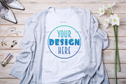 T-shirt mockup with gray cardigan, a Print Template by TasiPas (Thumbnail 1 of 4)