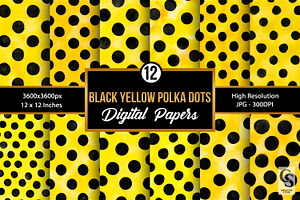 Black Yellow Watercolor Polka Dots, a Pattern Graphic by Creative Store
