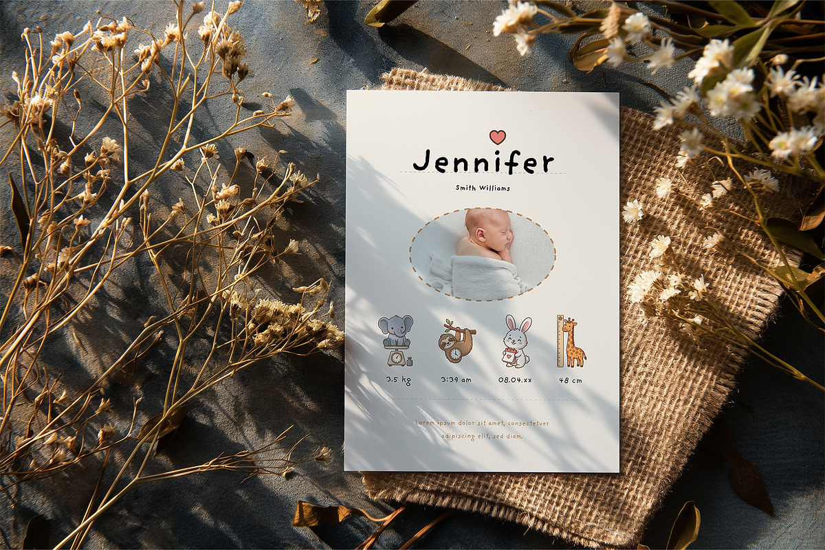 Cute Birth Card With Animal Icons, a Card Template by Filip Studio (Photo 4 of 4)