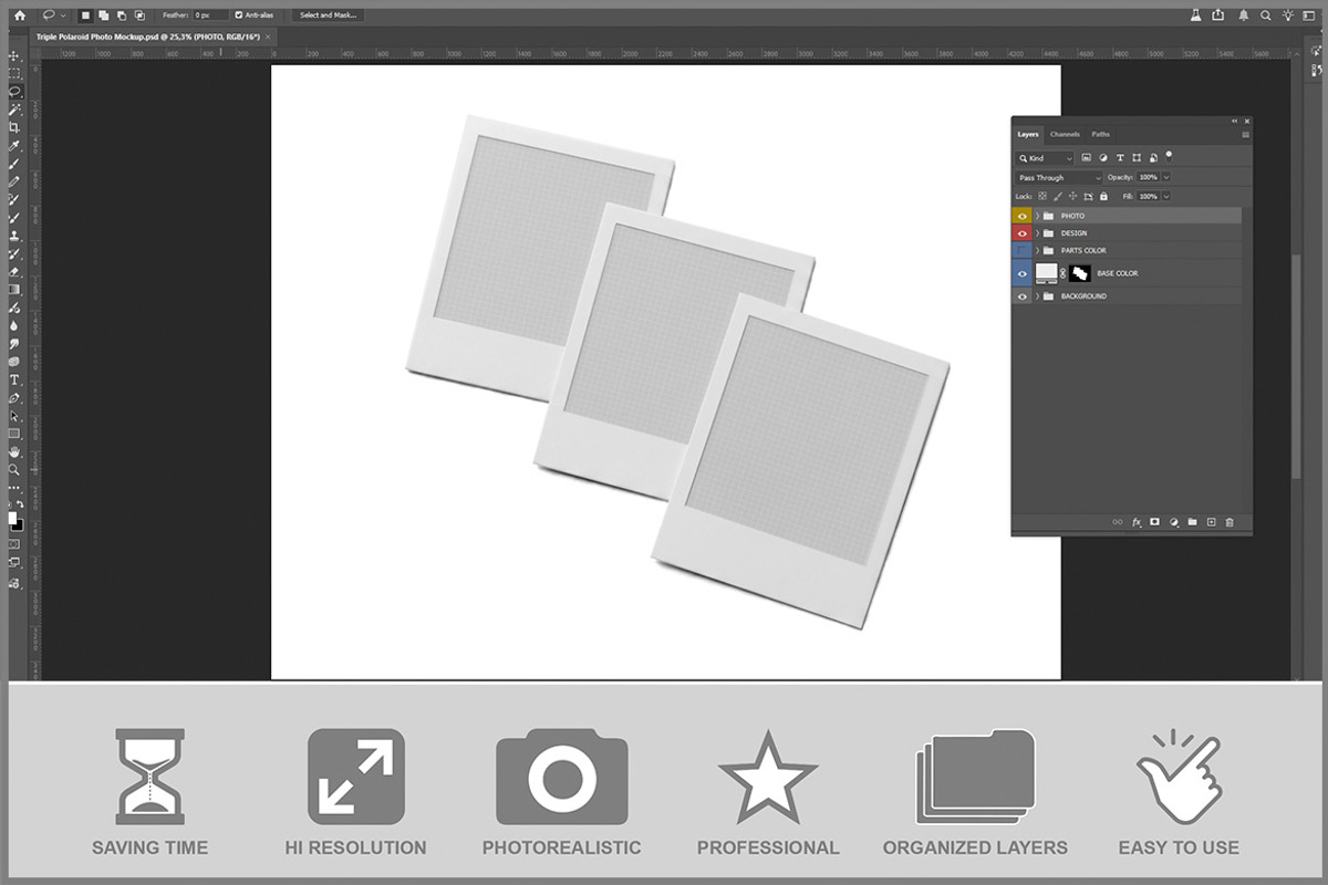 Triple Polaroid Photo PSD, an Advertising Mockup by Bruno's Shop (Photo 2 of 3)