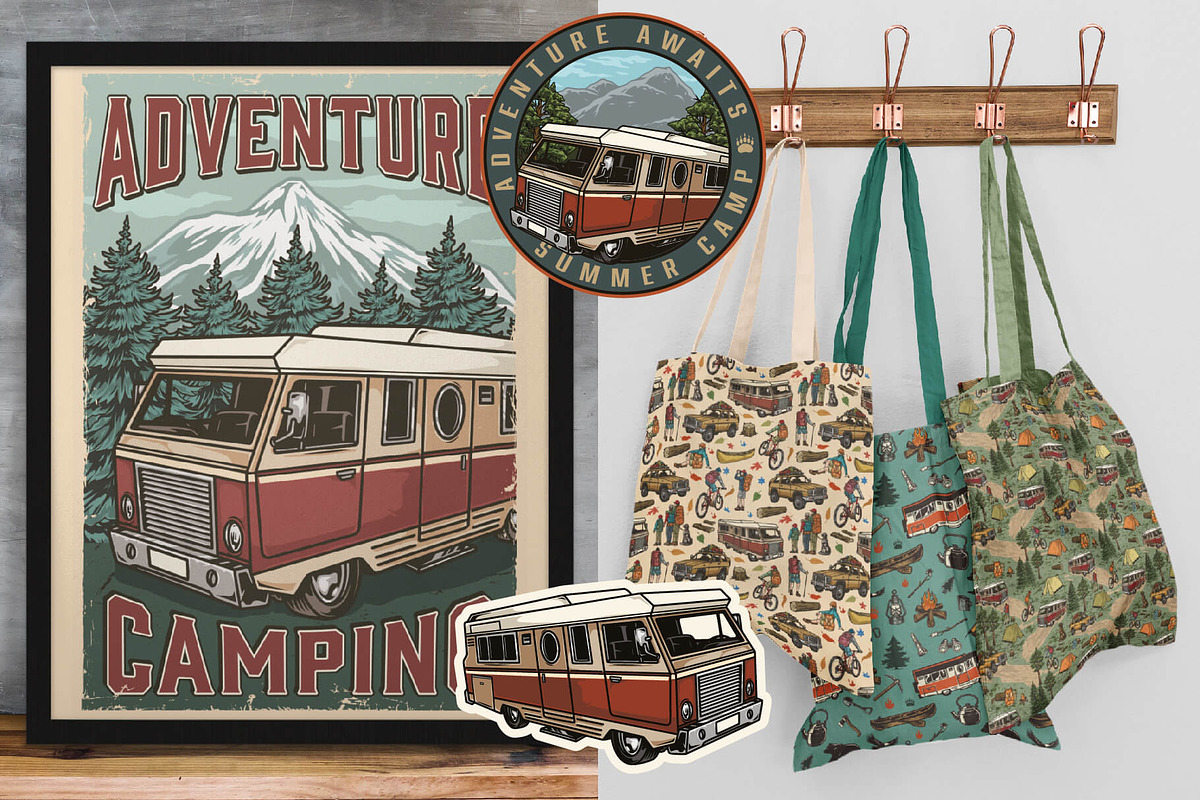 Retro Camping illustrations, an Animal Illustration by DGIM studio (Photo 11 of 12)