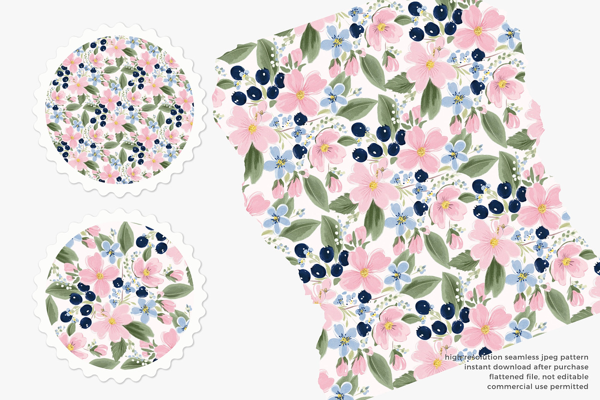 Floral berry seamless pattern