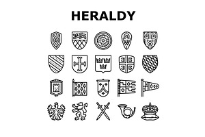 medieval heraldry shield icons set, an Object Illustration by pikepicture
