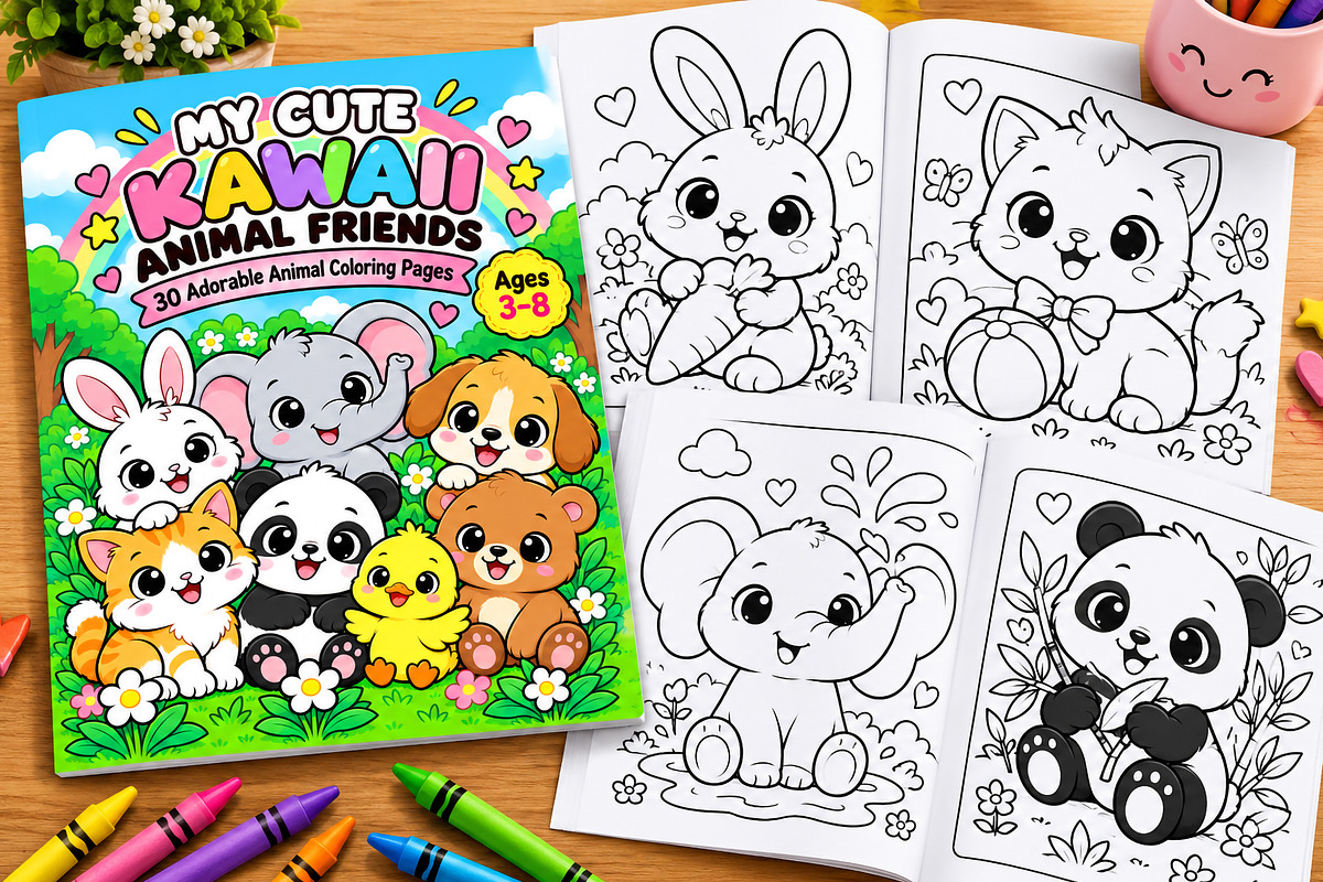 Kawaii Cartoon Animals Coloring Book, an Animal Illustration by gstudiovect21 (Photo 1 of 3)