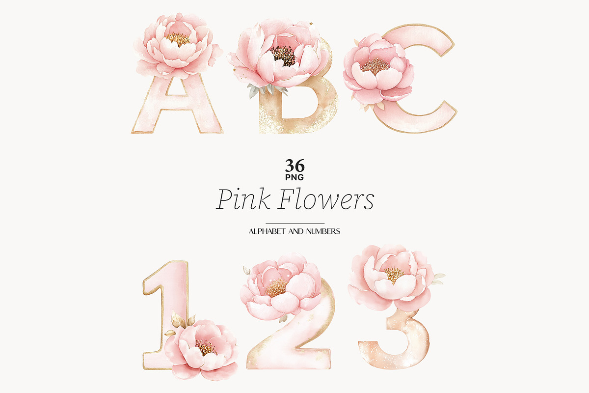 Pink Flowers Alphabet Clipart, a Decorative Illustration by GlamArtZhanna (Photo 1 of 8)