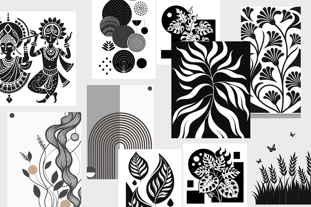 Black Abstract Botanical Wall Art, a Wallpaper Graphic by Helospace (Photo 6 of 10)