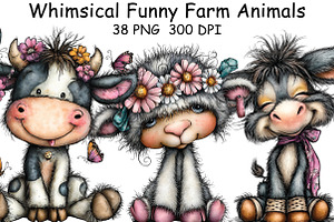 whimsical Funny Farm Animals Clipart, an Illustration by CraftArtStudio