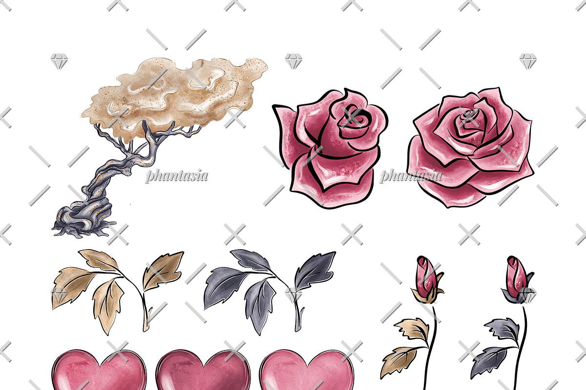 Valentines Day Watercolor Cliparts, a Decorative Illustration by Phantasia Design (Photo 6 of 8)