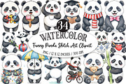 Funny Panda Sketch Art Clipart, an Illustration by Designking (Thumbnail 1 of 5)