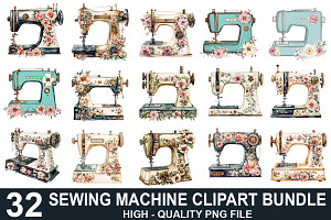 Sewing Machine Clipart Bundle, an Illustration by crative8112