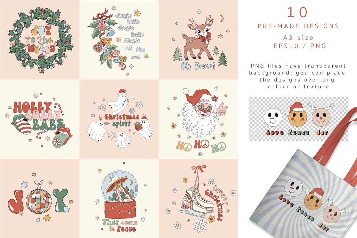 Retro Groovy Christmas collection, a Pattern Graphic by @olga.angelloz (Photo 6 of 12)