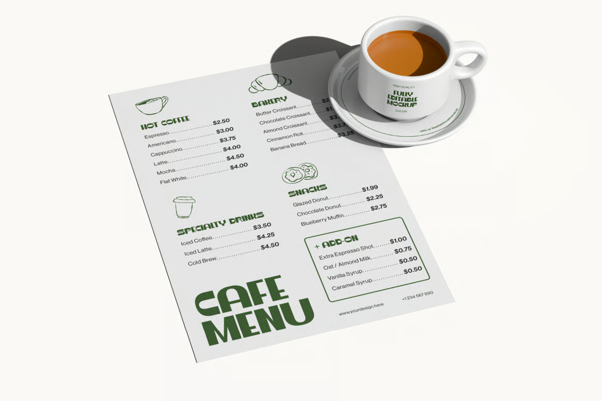 Menu and Coffee Cup Mockup, a Cups & Container Mockup by graphicsauce (Photo 2 of 3)