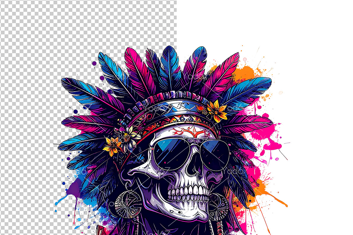 Skull wearing feathered headdress, a Person Illustration by yod67 (Photo 2 of 10)