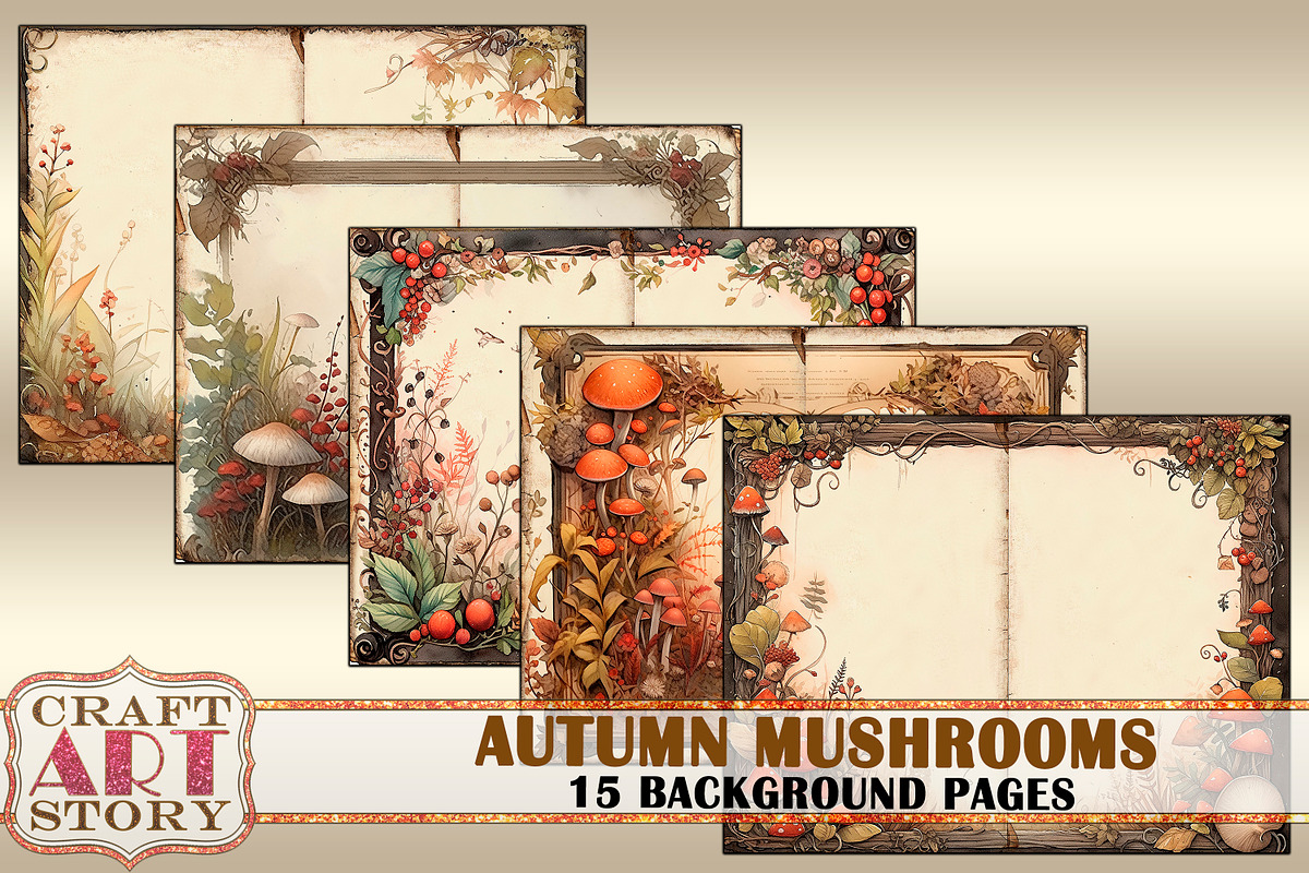 Autumn mushrooms Blank background, a Seasonal Illustration by CraftArtStory (Photo 4 of 4)