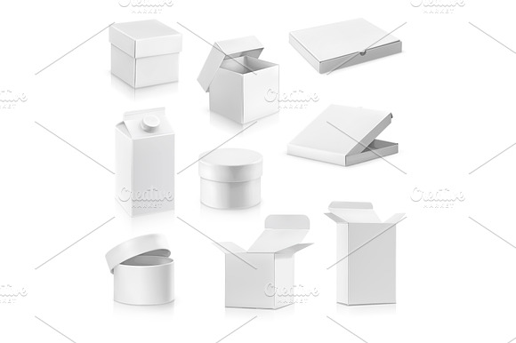 White Cardboard Boxes Vector Set