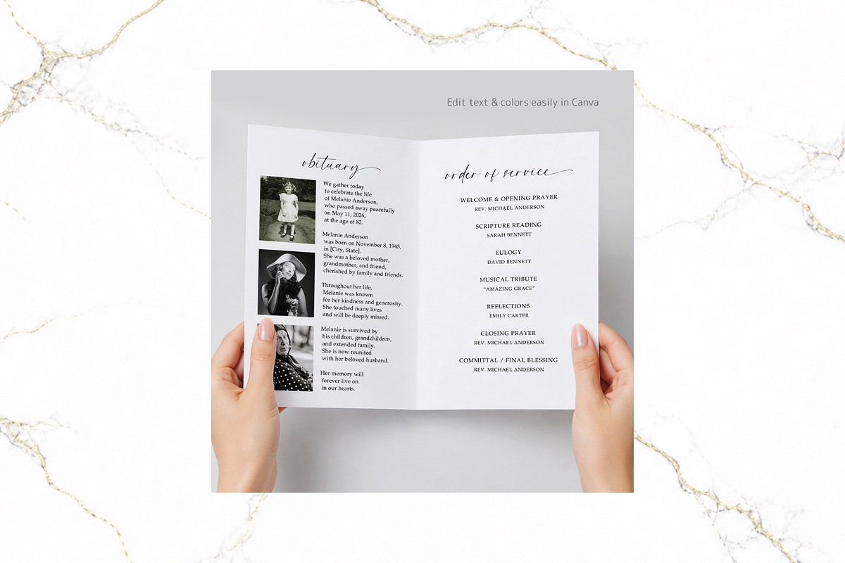 Funeral Bifold Program Canva FR002, a Brochure Template by TyphoonStudio (Photo 6 of 8)