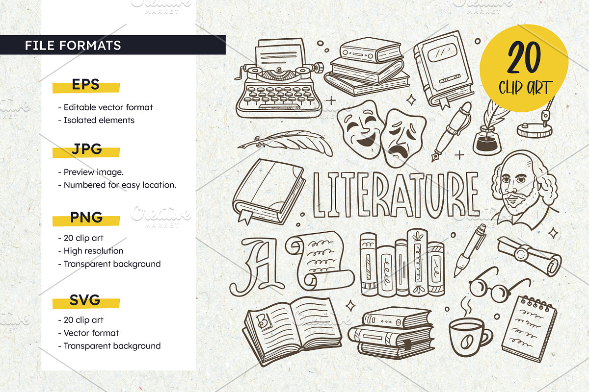 Literature Doodle Clipart Set, an Education Illustration by insemar (Photo 2 of 4)
