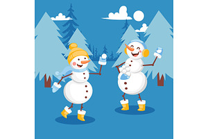 Snowmen Having Snowball Fight Banner