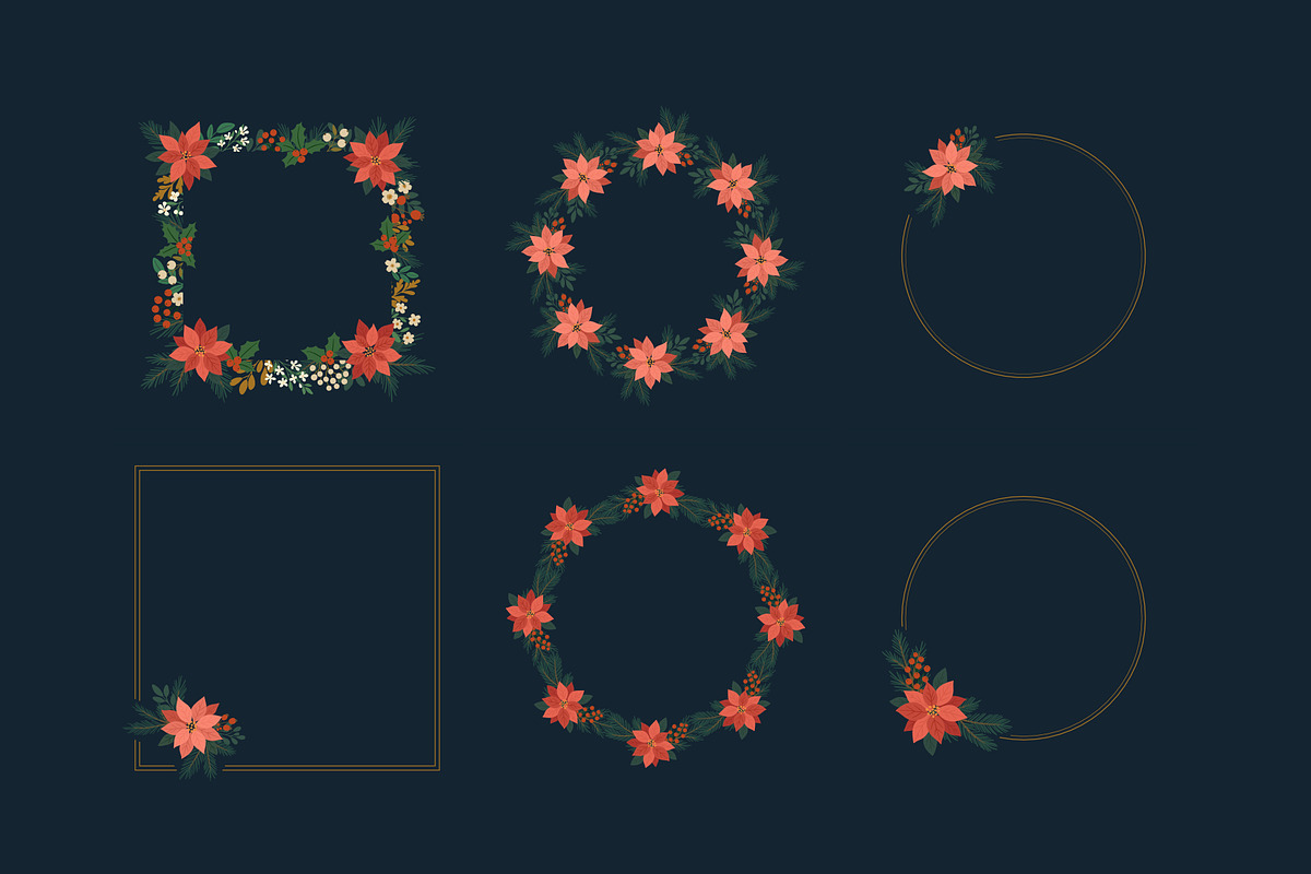 Poinsettia Christmas Frames, a Seasonal Illustration by moja doodle (Photo 2 of 9)
