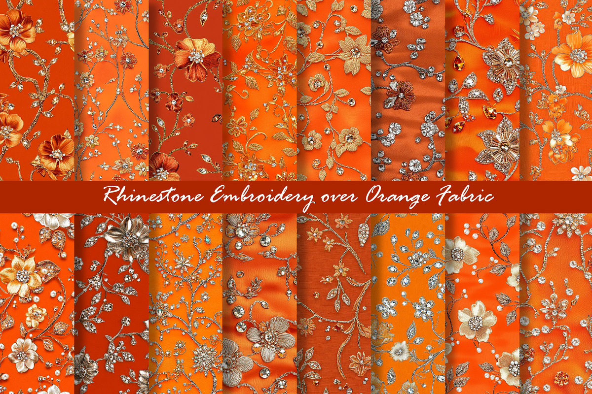 Rhinestone Embroidery Orange Fabric, a Texture Graphic by Dream Creation (Photo 1 of 5)