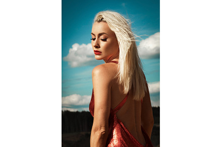 Beautiful blond woman in a red sexy