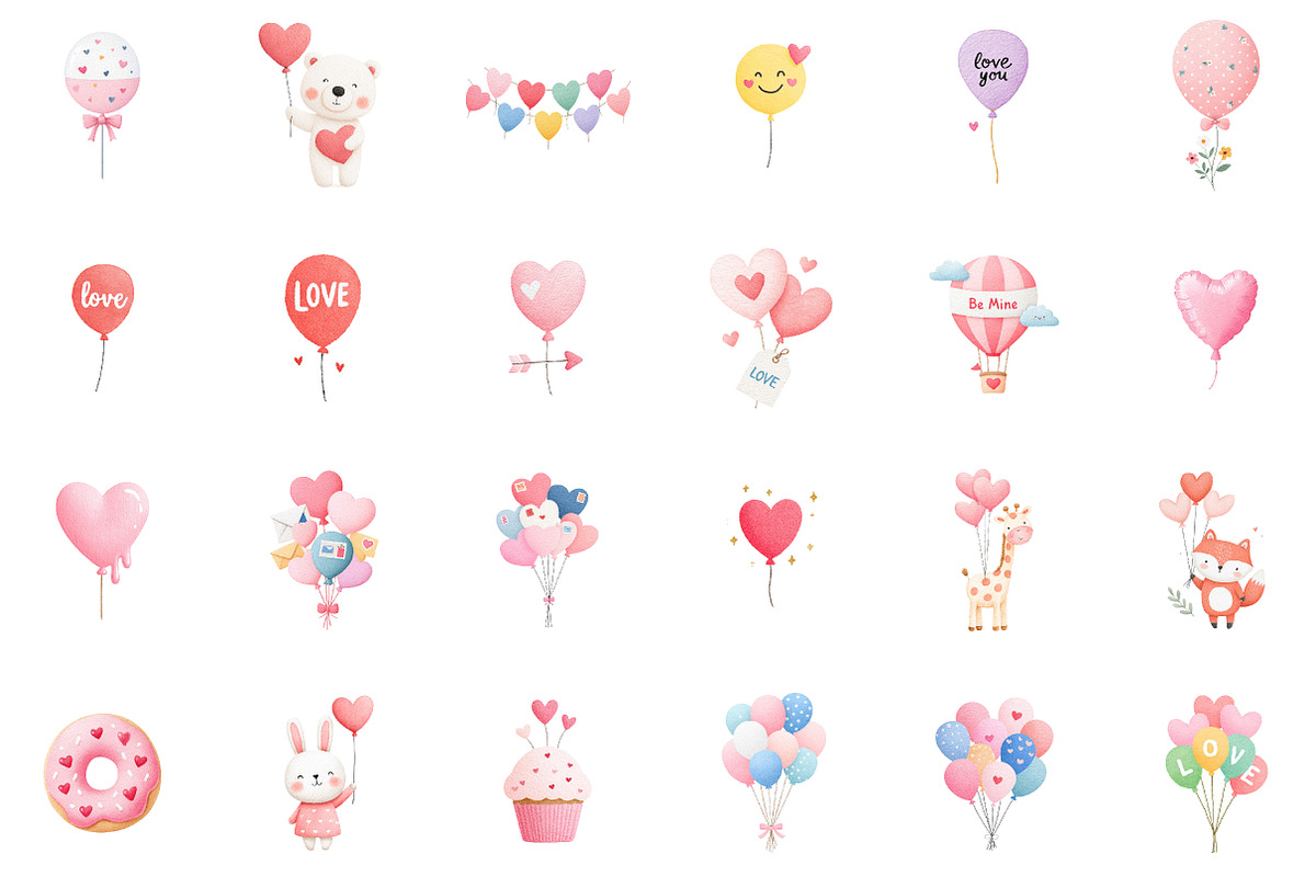 Cute Valentine Day Balloons Clipart, an Illustration by Sublimation Artist (Photo 2 of 6)