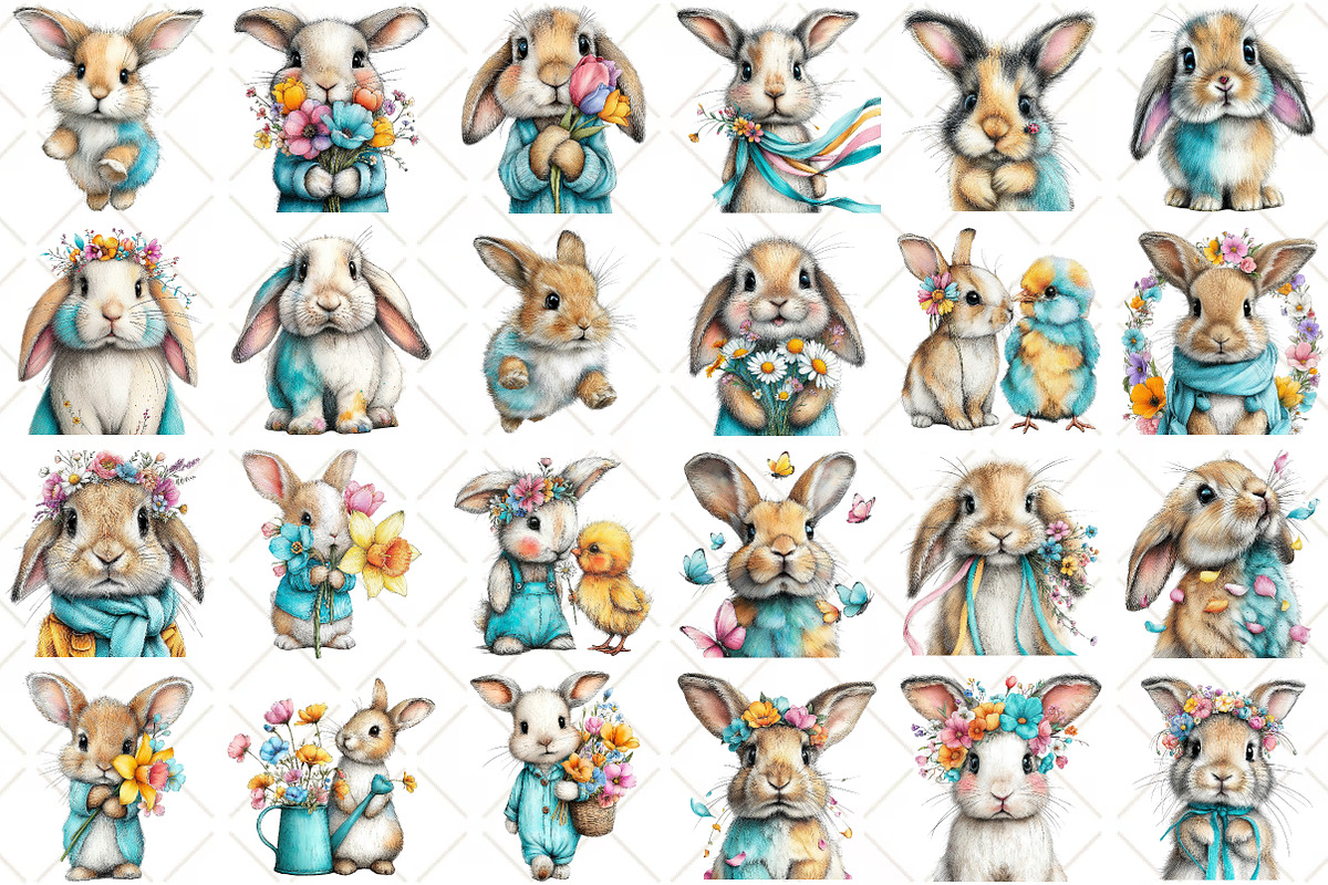 Whimsical Spring Bunny Clipart, an Illustration by Black Bird Studio (Photo 2 of 7)