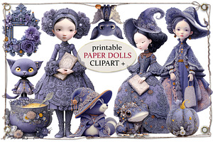 Cute Purple Witch Dolls Clipart