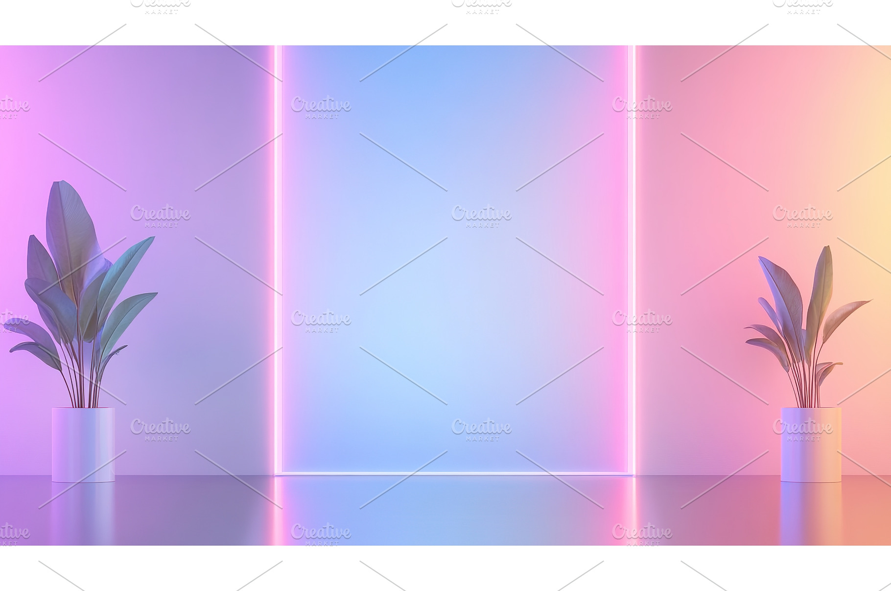 Neon pink and blue minimalist room, an Architecture Photo by Lermont51