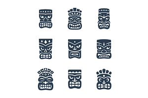 Set of nine tiki mask silhouettes, an Illustration by GraphiShop