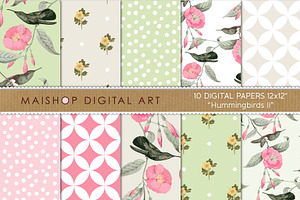 Digital Paper Hummingbirds Set 02