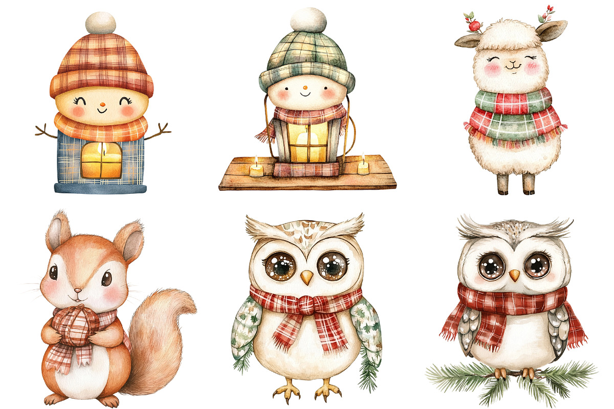 Kawaii Plaid Christmas Clipart, a Seasonal Illustration by CitraGraphics (Photo 4 of 9)