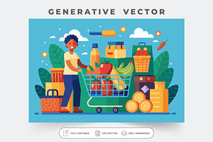 A person happily pushes a shopping c, a Graphic by Iftikhar Alam