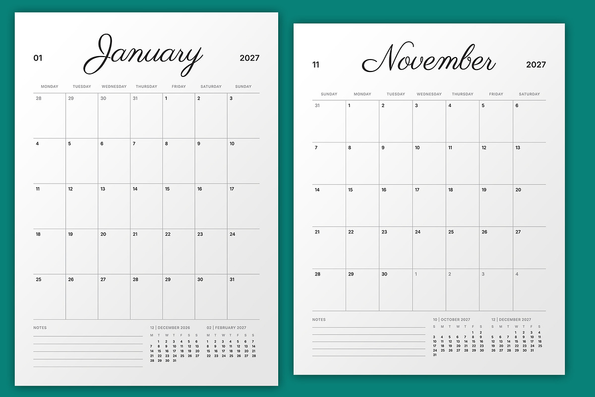2027 Monthly Planner (MP050-27), a Stationery Template by mikhailmorosin (Photo 3 of 6)